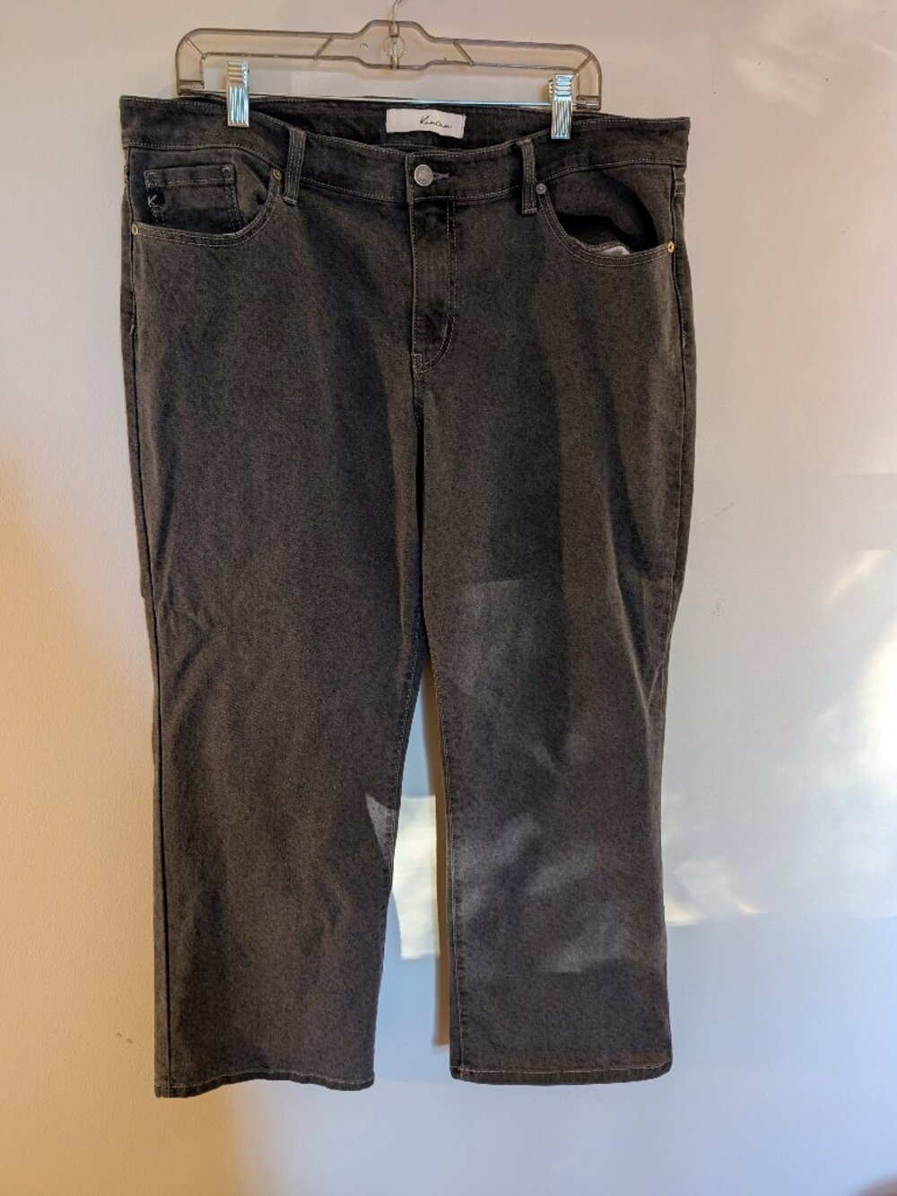 Kan Can mid rise true straight jeans, size 16 (28" inseam), dark grey